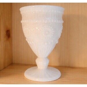 Old Colony ? Milk Glass Footed Goblet White Vintage Desert Cup (2) Set Unmarked